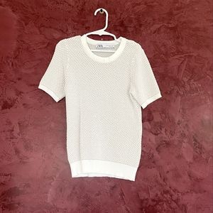 Zara Girls White Textured Short Sleeve